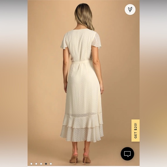 Wrapped Up In Your Love Cream Dotted Ruffled Wrap Midi Dress Wedding Bride - Picture 2 of 9